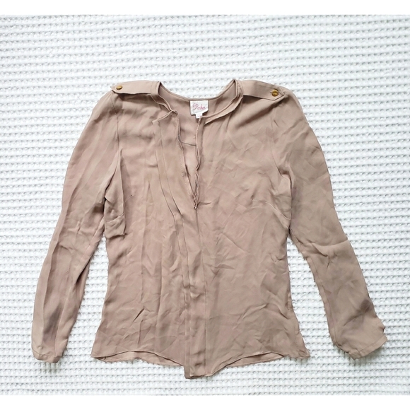 PARKER silk earth tone longsleeve ruffle lapel blouse XS - Picture 3 of 10